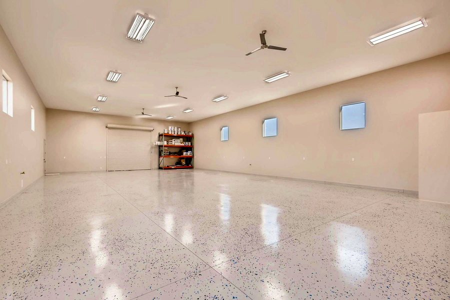 Finished shop space inside an RV garage